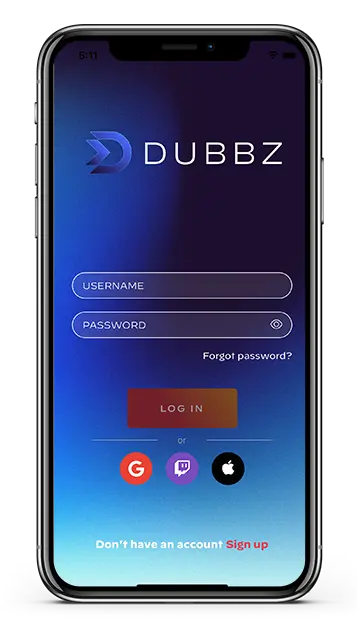 Image of a phone with the Dubbz application opened