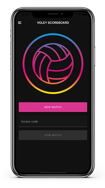 Image of a phone with the Voley Scoreboard application opened